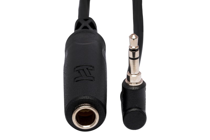 Hosa MHE-100.5 Headphone Adaptor, 1/4 Inch TRS to Right-angle 3.5 mm, 6 Inches - Image 2